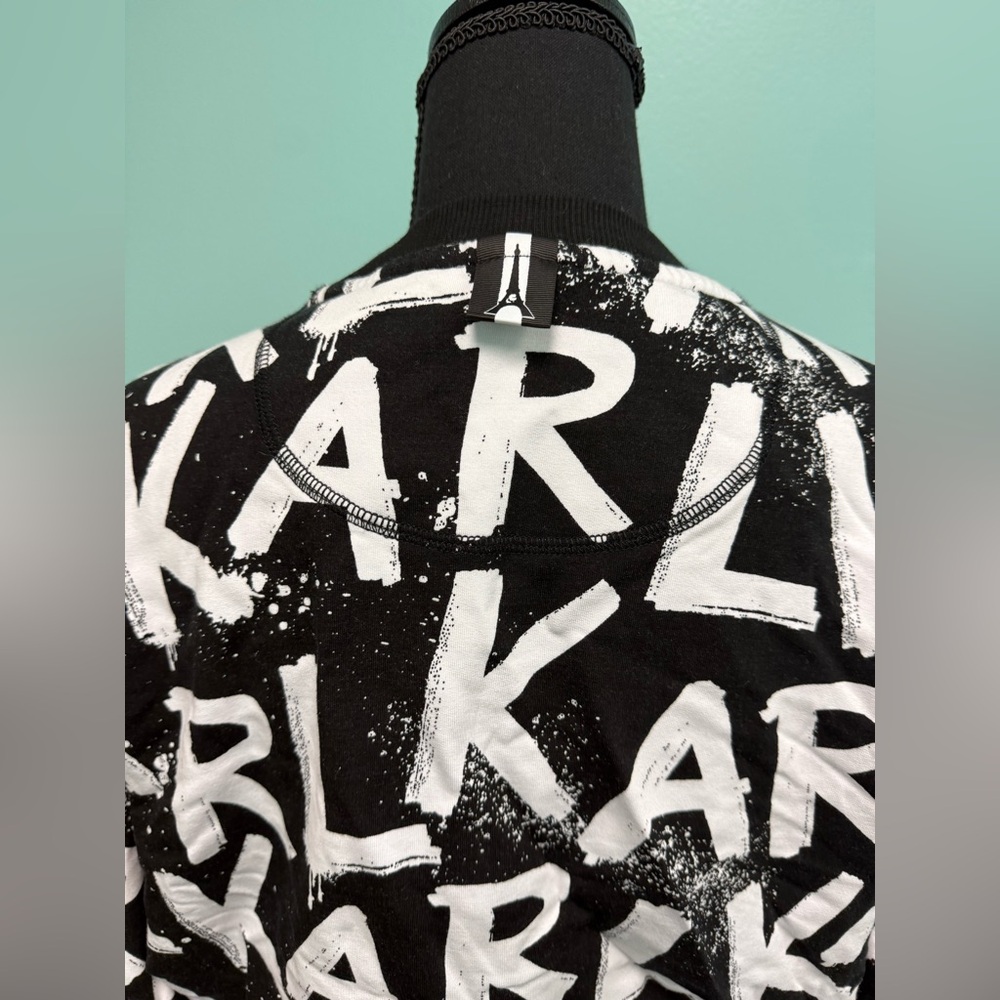 Karl Lagerfeld paris graffiti pullover ribbed round neck in black/white size xs - Picture 6 of 8